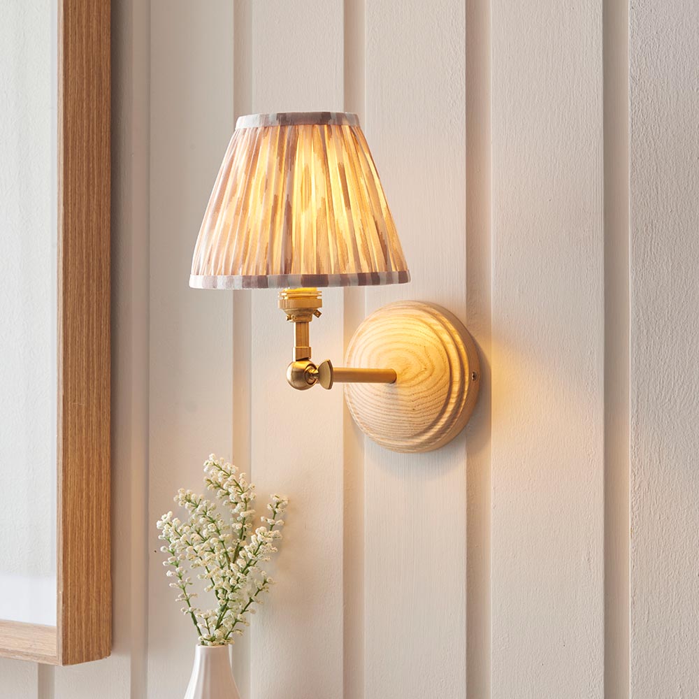 Wood Wing And Ikat 16cm Neutral Shade Wall Light In Brushed Aged Brass