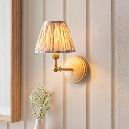 Wood Wing And Ikat 16cm Neutral Shade Wall Light In Brushed Aged Brass