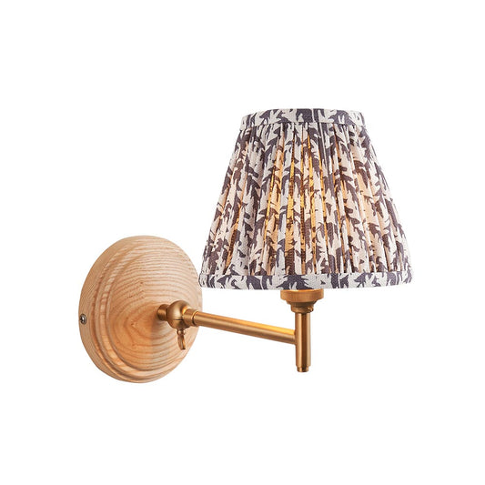 Wood Fold And Leaf 16cm Pearl Grey Shade Wall Light In Brushed Aged Brass