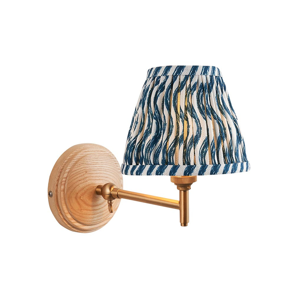 Wood Fold And Ripple 16cm Marlin Blue Shade Wall Light In Brushed Aged Brass