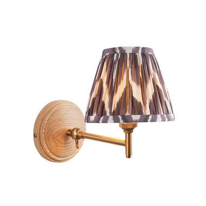 Wood Fold And Zigzag 16cm Pearl Grey Shade Wall Light In Brushed Aged Brass
