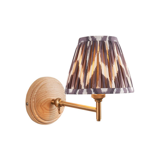 Wood Fold And Zigzag 16cm Pearl Grey Shade Wall Light In Brushed Aged Brass