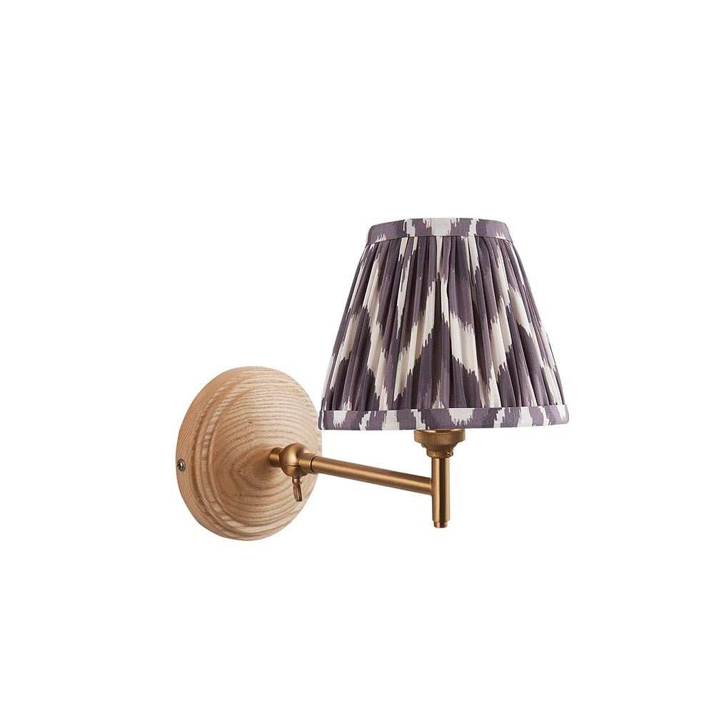 Wood Fold And Zigzag 16cm Pearl Grey Shade Wall Light In Brushed Aged Brass
