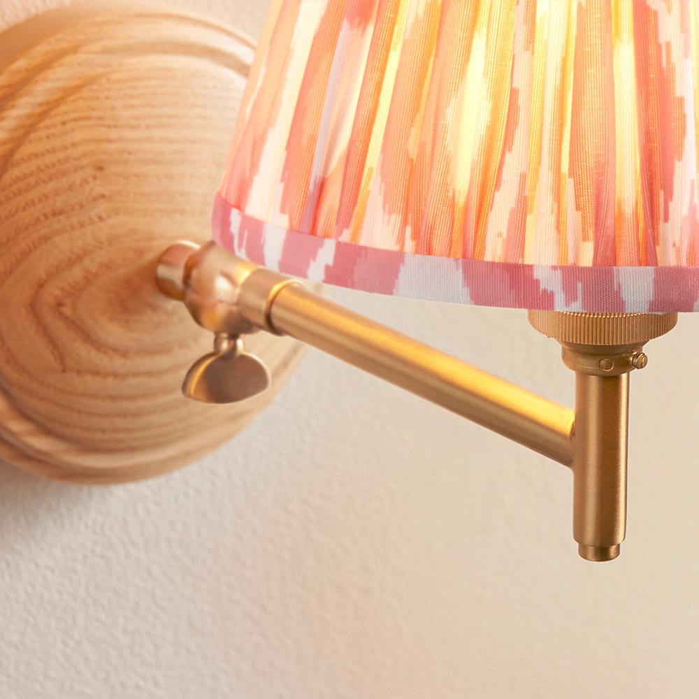Wood Fold And Ikat 16cm Coral Pink Shade Wall Light In Brushed Aged Brass