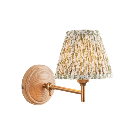 Wood Fold And Leaf 16cm Herb Garden Green Shade Wall Light In Brushed Aged Brass