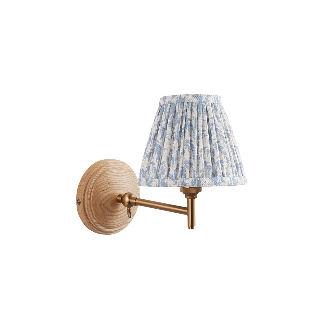 Wood Fold And Leaf 16cm Shell Bay Blue Shade Wall Light In Brushed Aged Brass