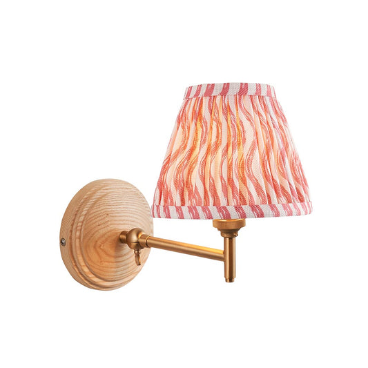 Wood Fold And Ripple 16cm Coral Pink Shade Wall Light In Brushed Aged Brass