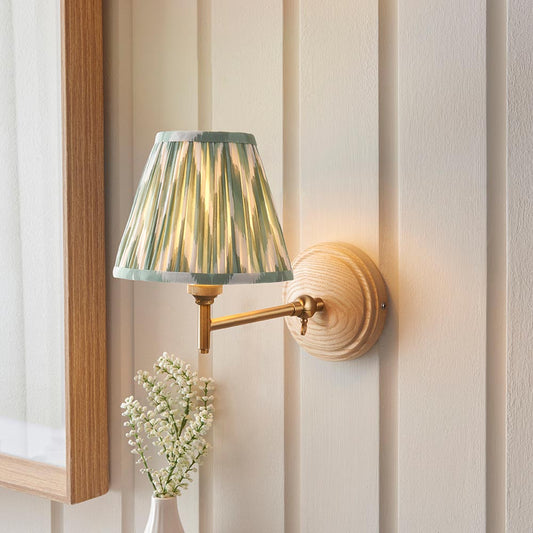 Wood Fold And Zigzag 16cm Cotswold Green Shade Wall Light In Brushed Aged Brass