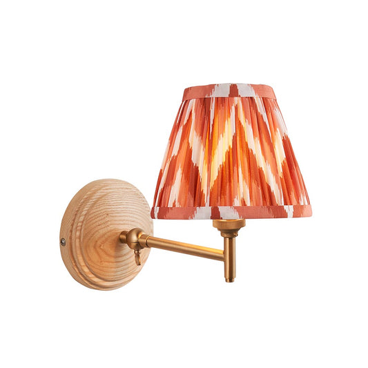 Wood Fold And Zigzag 16cm Apricot Orange Shade Wall Light In Brushed Aged Brass