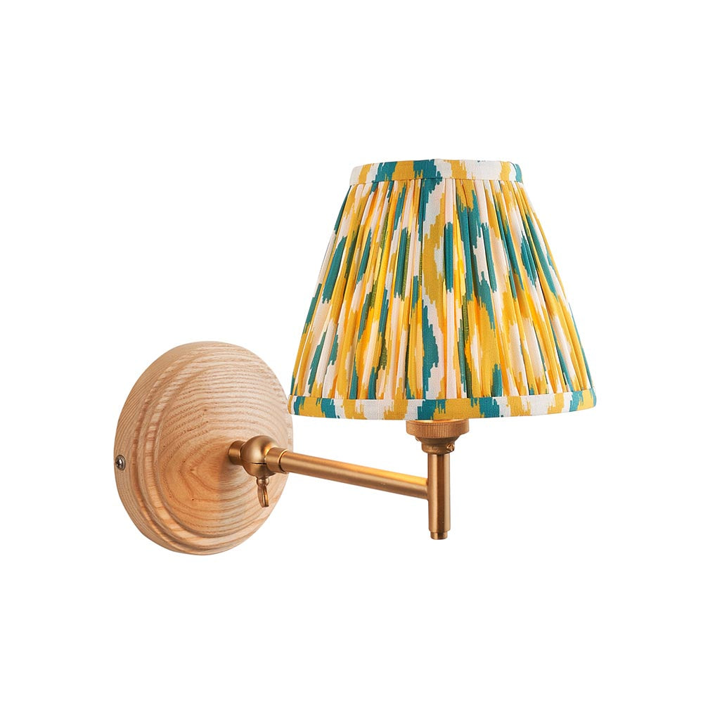 Wood Fold And Ikat 16cm Yellow And Jade Shade Wall Light In Brushed Aged Brass