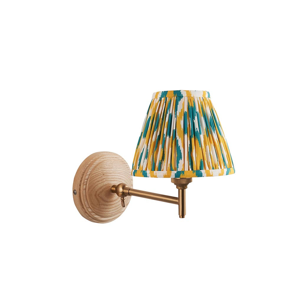 Wood Fold And Ikat 16cm Yellow And Jade Shade Wall Light In Brushed Aged Brass