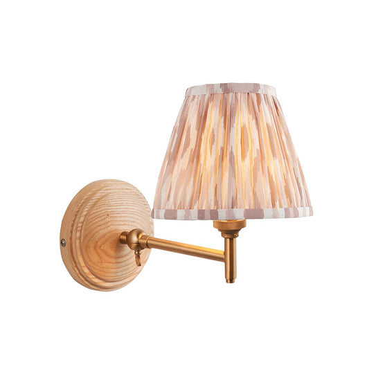 Wood Fold And Ikat 16cm Neutral Shade Wall Light In Brushed Aged Brass