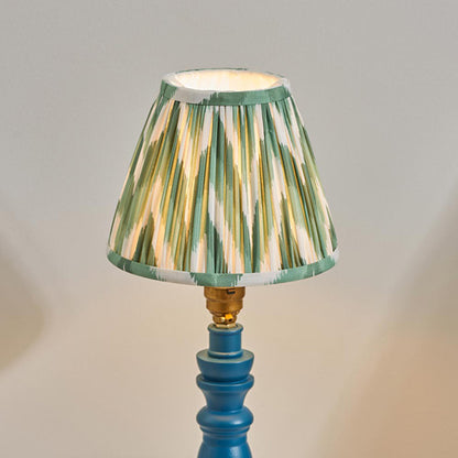 Bibury And Zigzag 16cm Cotswold Green Fabric Shade Table Lamp In Satin Marlin Blue