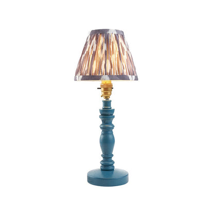 Bibury And Ikat 16cm Pearl Grey Fabric Shade Table Lamp In Satin Marlin Blue