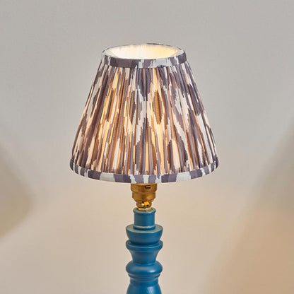 Bibury And Ikat 16cm Pearl Grey Fabric Shade Table Lamp In Satin Marlin Blue