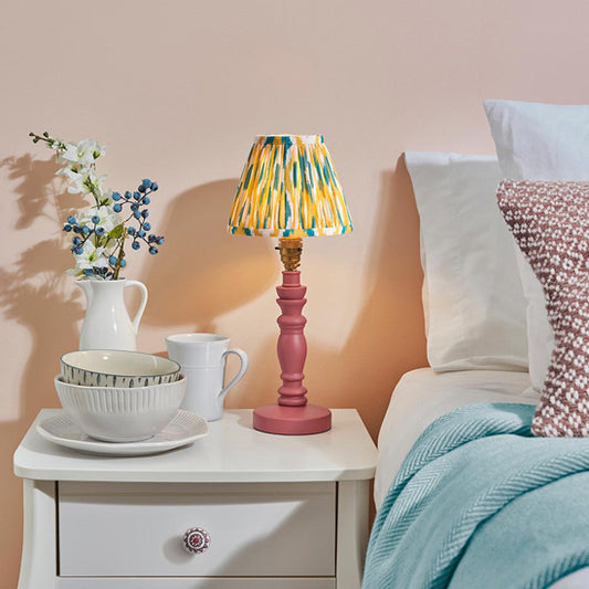 Bibury And Ikat 16cm Yellow And Jade Fabric Shade Table Lamp In Satin Pink Clay