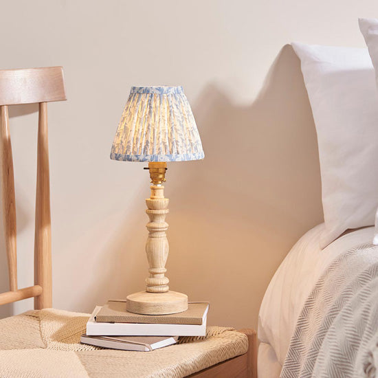 Bibury And Leaf 16cm Shell Bay Blue Fabric Shade Table Lamp In Natural Ash