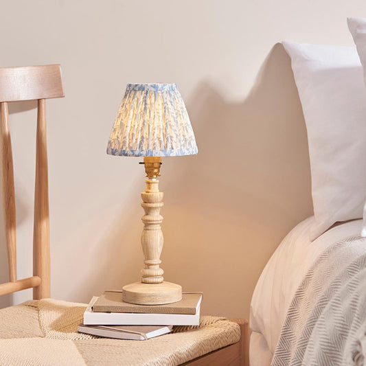 Bibury And Leaf 16cm Shell Bay Blue Fabric Shade Table Lamp In Natural Ash