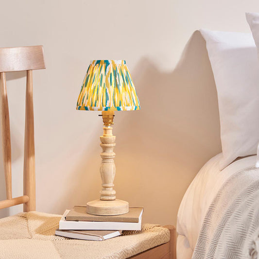 Bibury And Ikat 16cm Yellow And Jade Fabric Shade Table Lamp In Natural Ash