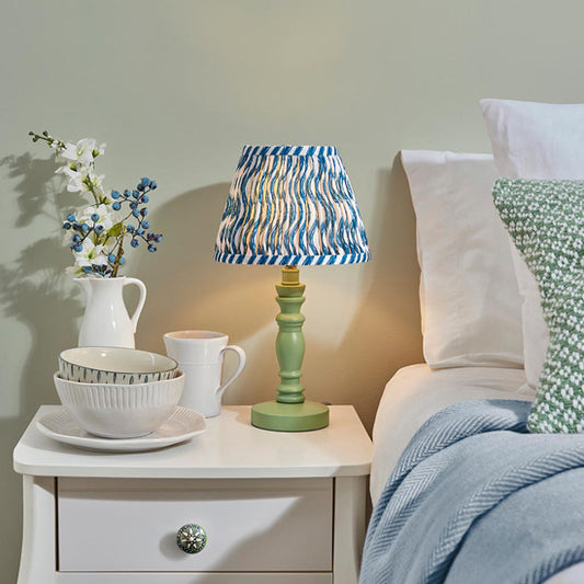 Bibury And Ripple 20cm Marlin Blue Fabric Shade Table Lamp In Satin Cotswold Green