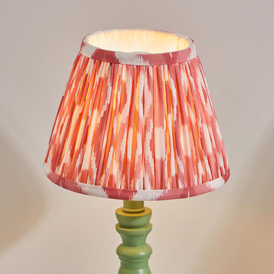 Bibury And Ikat 20cm Coral Pink Fabric Shade Table Lamp In Satin Cotswold Green