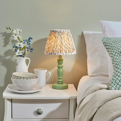 Bibury And Leaf 20cm Herb Garden Green Fabric Shade Table Lamp In Satin Cotswold Green