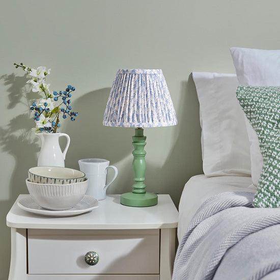 Bibury And Leaf 20cm Shell Bay Blue Fabric Shade Table Lamp In Satin Cotswold Green