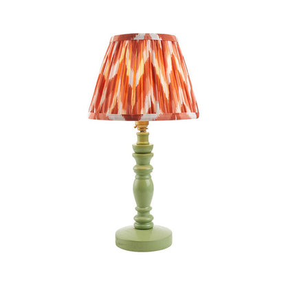 Bibury And Zigzag 20cm Apricot Orange Fabric Shade Table Lamp In Satin Cotswold Green