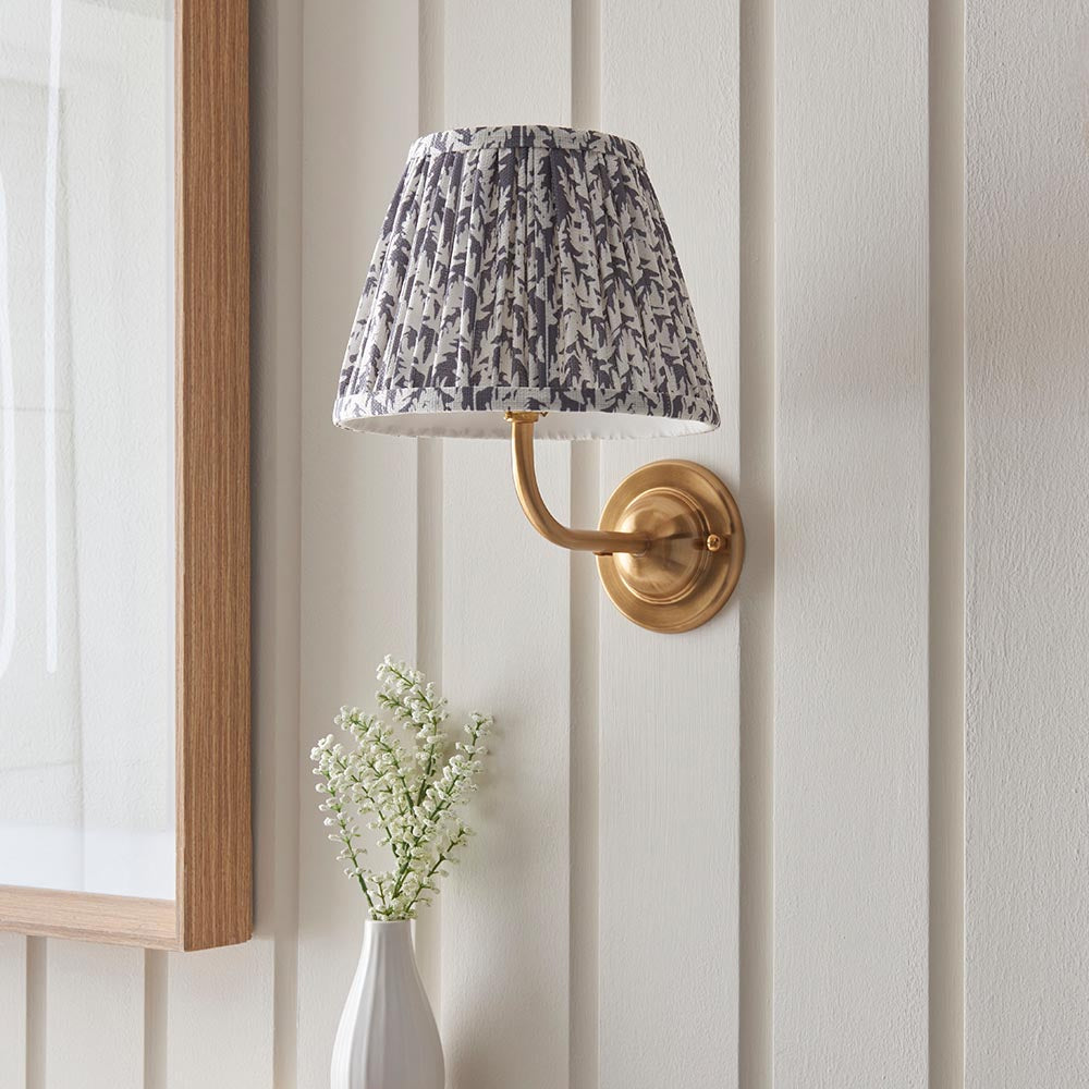 Dome Arc And Leaf 20cm Pearl Grey Shade Wall Light In Brushed Aged Brass