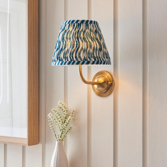Dome Arc And Ripple 20cm Marlin Blue Shade Wall Light In Brushed Aged Brass