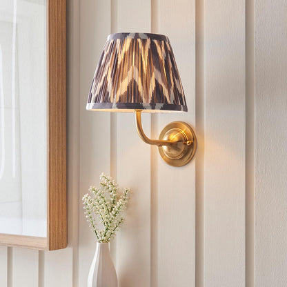 Dome Arc And Zigzag 20cm Pearl Grey Shade Wall Light In Brushed Aged Brass