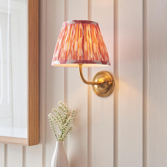Dome Arc And Ikat 20cm Coral Pink Shade Wall Light In Brushed Aged Brass