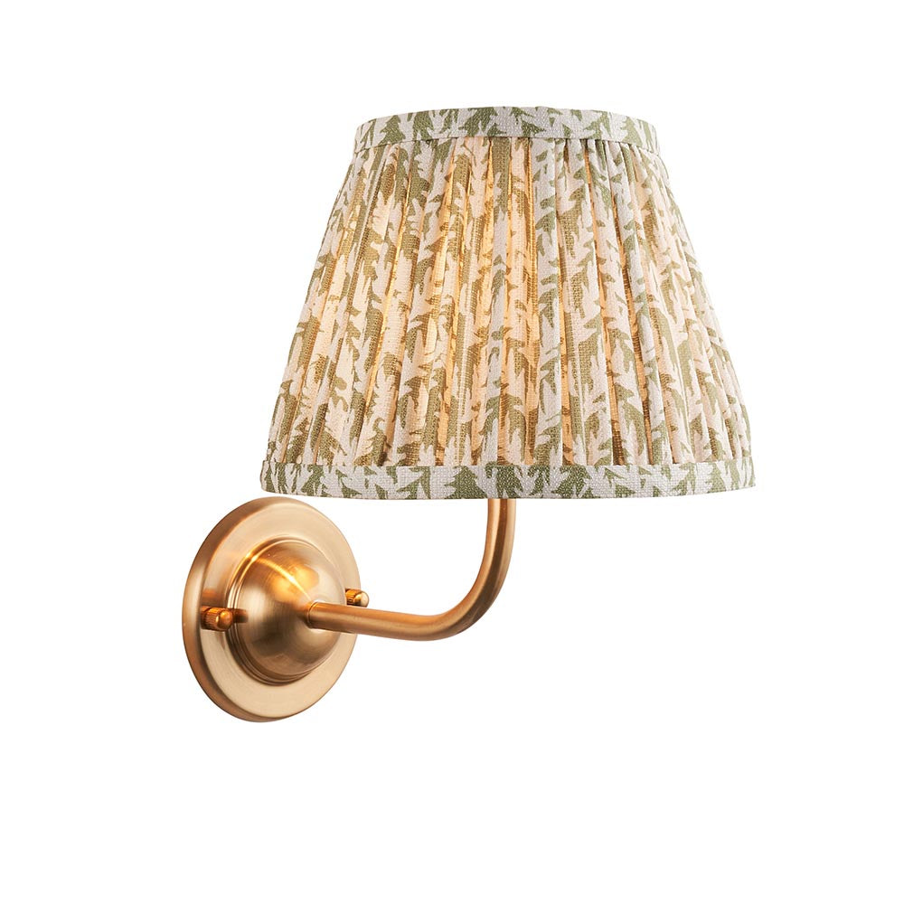 Dome Arc And Leaf 20cm Herb Garden Green Shade Wall Light In Brushed Aged Brass