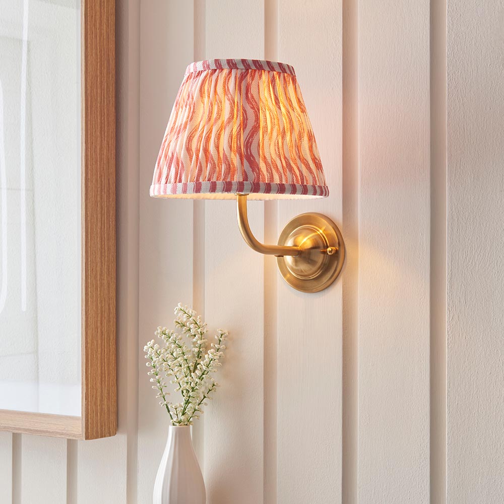 Dome Arc And Ripple 20cm Coral Pink Shade Wall Light In Brushed Aged Brass