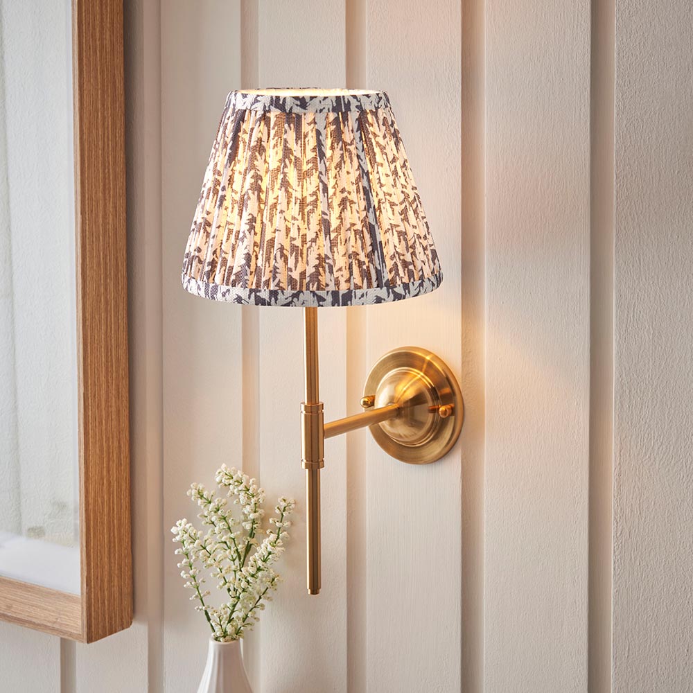 Dome T Bar And Leaf 20cm Pearl Grey Shade Wall Light In Brushed Aged Brass