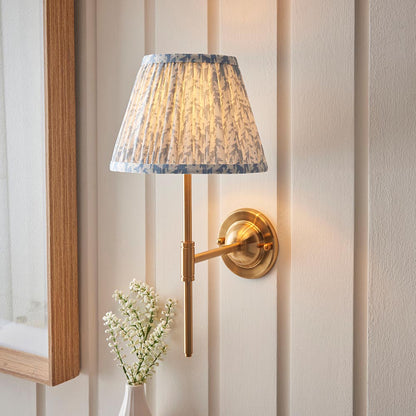 Dome T Bar And Leaf 20cm Shell Bay Blue Shade Wall Light In Brushed Aged Brass