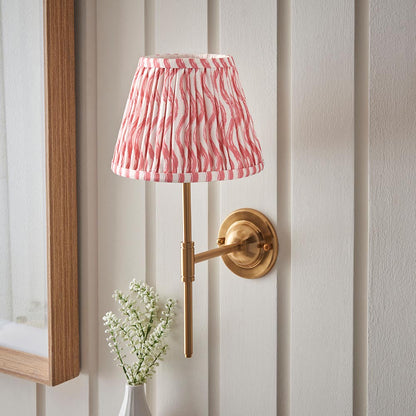 Dome T Bar And Ripple 20cm Coral Pink Shade Wall Light In Brushed Aged Brass