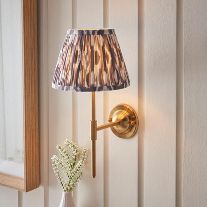 Dome T Bar And Ikat 20cm Pearl Grey Shade Wall Light In Brushed Aged Brass