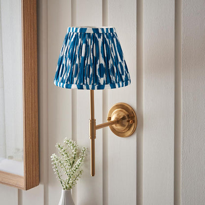 Dome T Bar And Ikat 20cm Marlin Blue Shade Wall Light In Brushed Aged Brass