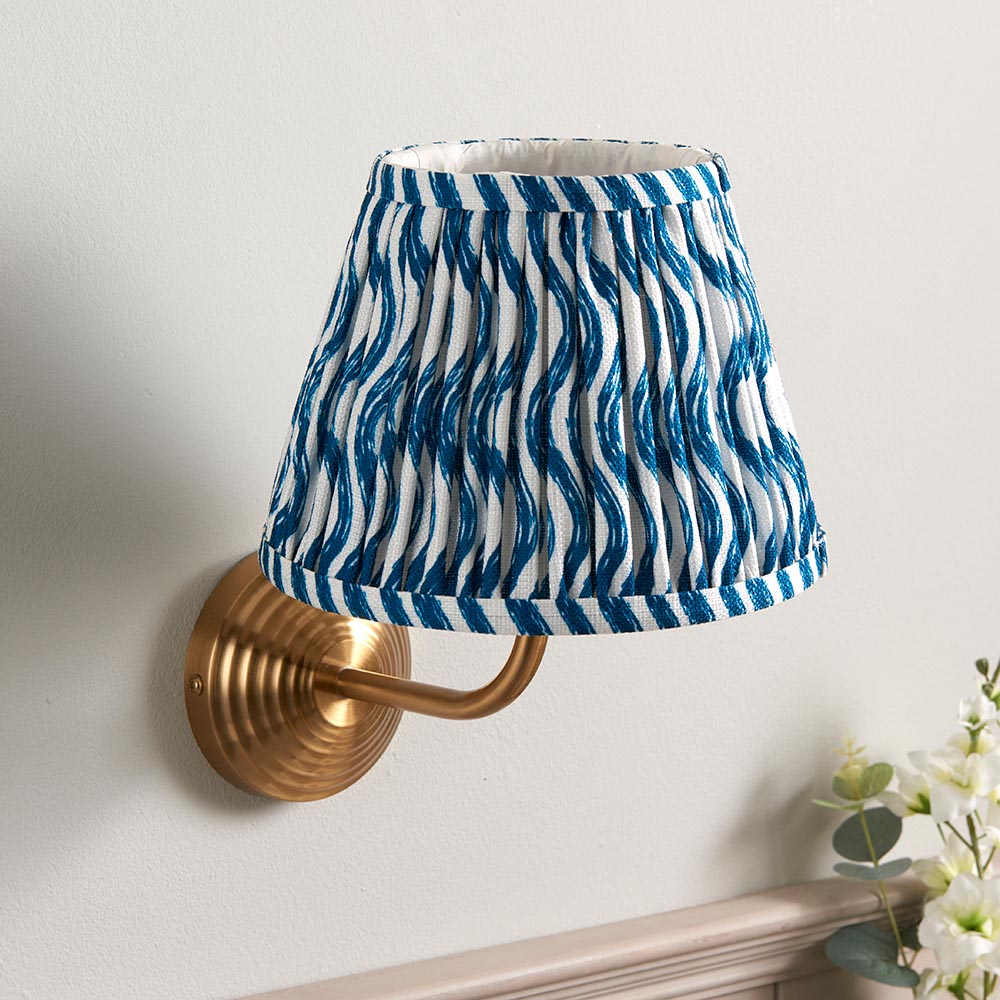 Obelisk Arc And Ripple 20cm Marlin Blue Shade Wall Light In Brushed Aged Brass