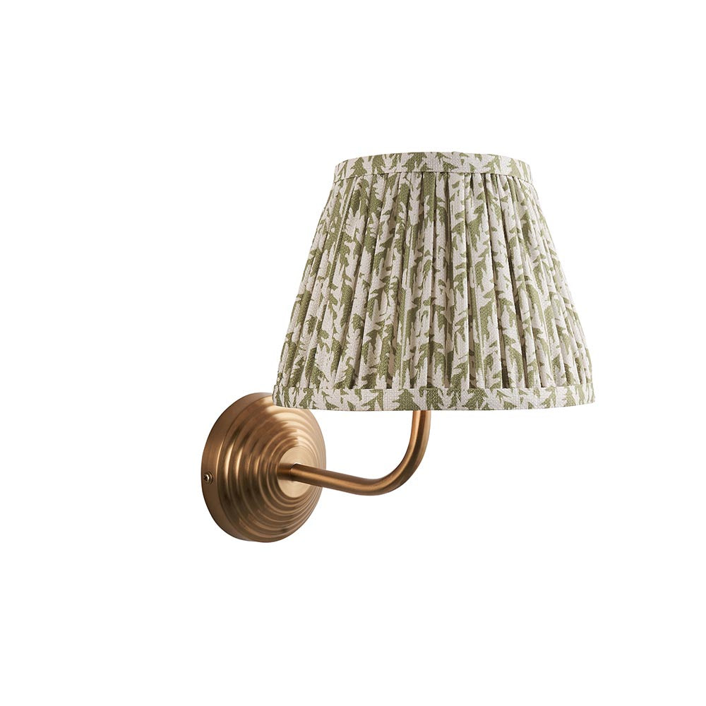 Obelisk Arc And Leaf 20cm Herb Garden Green Shade Wall Light In Brushed Aged Brass