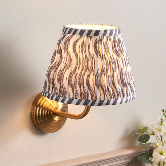 Obelisk Arc And Ripple 20cm Pearl Grey Shade Wall Light In Brushed Aged Brass