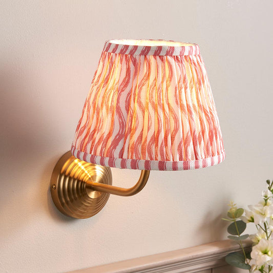 Obelisk Arc And Ripple 20cm Coral Pink Shade Wall Light In Brushed Aged Brass