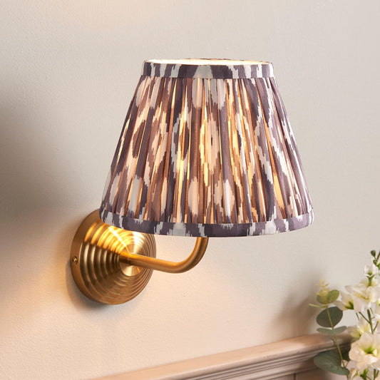Obelisk Arc And Ikat 20cm Pearl Grey Shade Wall Light In Brushed Aged Brass