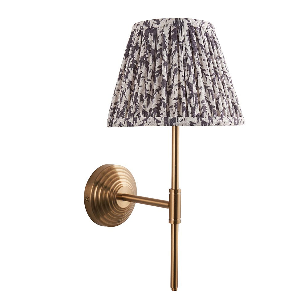 Obelisk T Bar And Leaf 20cm Pearl Grey Shade Wall Light In Brushed Aged Brass