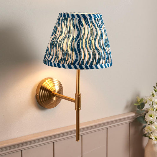Obelisk T Bar And Ripple 20cm Marlin Blue Shade Wall Light In Brushed Aged Brass