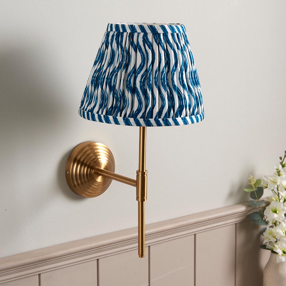 Obelisk T Bar And Ripple 20cm Marlin Blue Shade Wall Light In Brushed Aged Brass