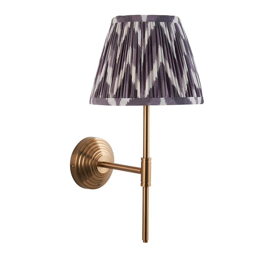 Obelisk T Bar And Zigzag 20cm Pearl Grey Shade Wall Light In Brushed Aged Brass