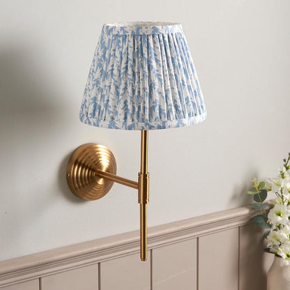 Obelisk T Bar And Leaf 20cm Shell Bay Blue Shade Wall Light In Brushed Aged Brass