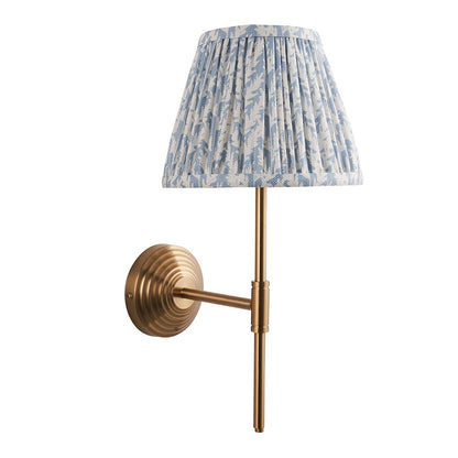 Obelisk T Bar And Leaf 20cm Shell Bay Blue Shade Wall Light In Brushed Aged Brass